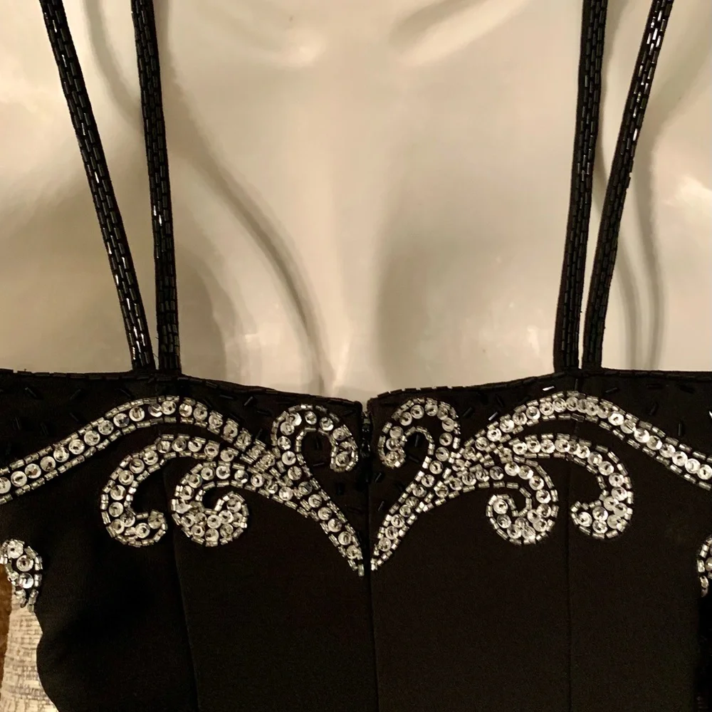 Pro Magic Prom Dress 4 S Black Silver Sparkle Beaded Long Formal Evening Gown - Picture 3 of 9